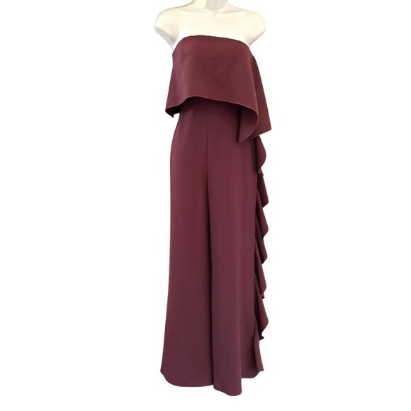 Alexis Women's Plum Kendall Ruffle Strapless Jumpsuit XS Side Ruffle Wide Leg - Picture 1 of 4